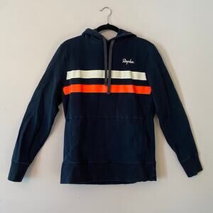 Rapha Navy Blue White Stripe Brevet Hoodie Pullover Sweatshirt Cotton Men Medium